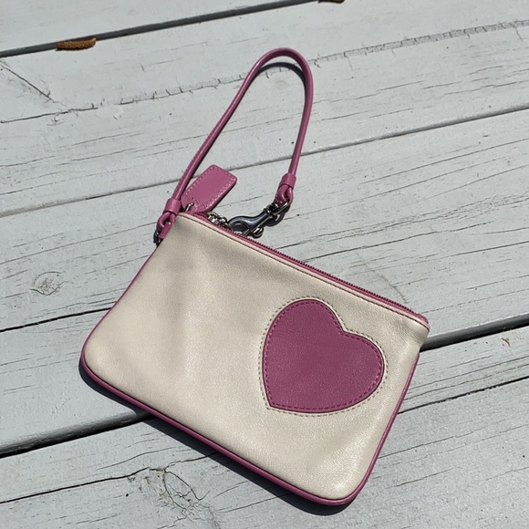 COACH Pink & Cream Heart Wristlet